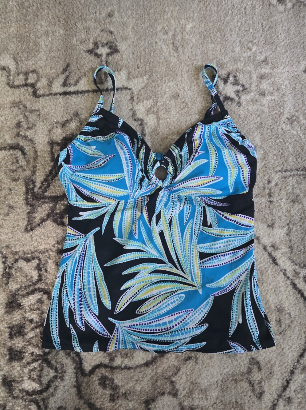 Sonoma Black Swim Camisole with Blue & Teal Leaf Print